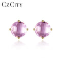 CZCITY Earing Woman Stud Modern Authentic Silver Korean 925 Trendy Fashion Female Amethyst Earring