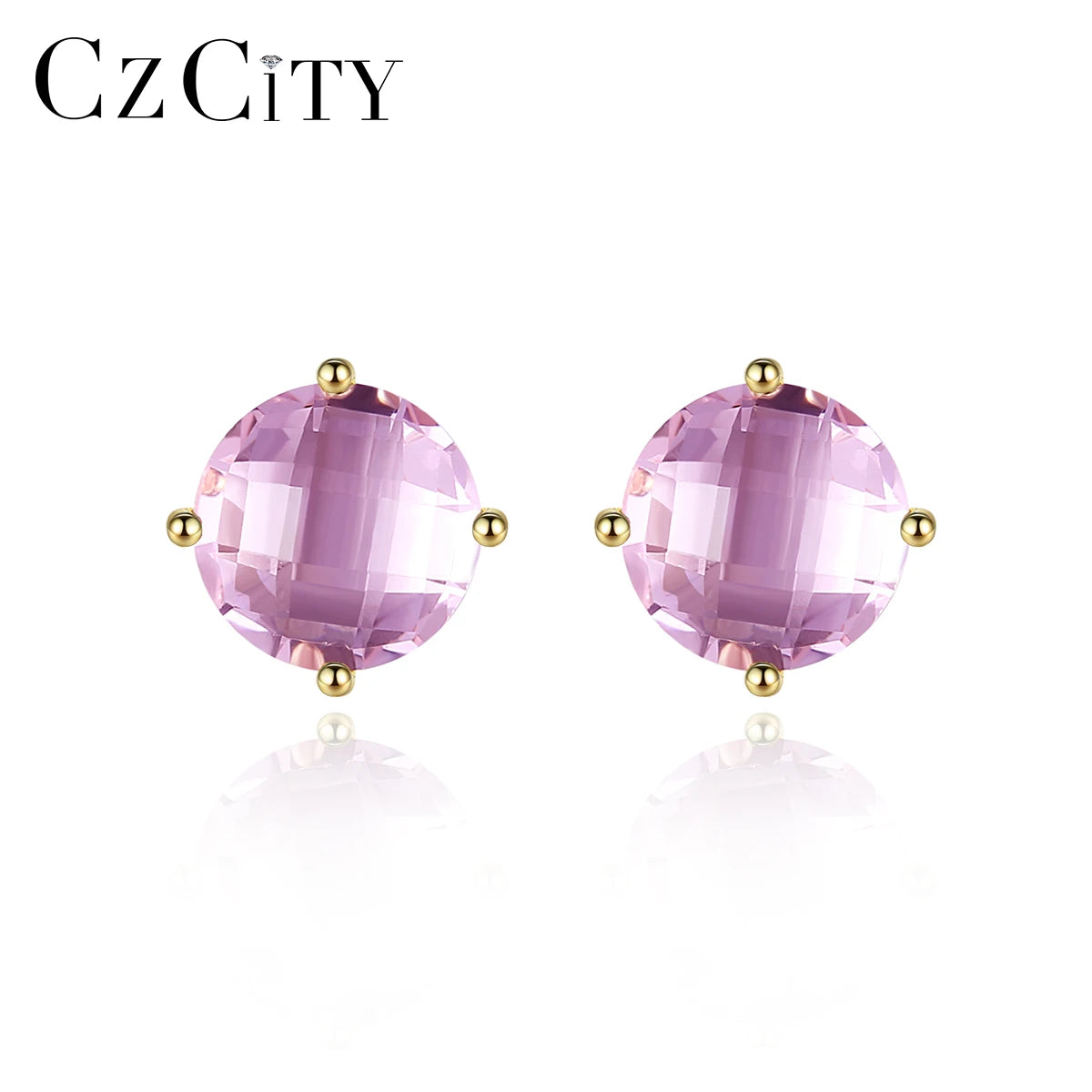 CZCITY Earing Woman Stud Modern Authentic Silver Korean 925 Trendy Fashion Female Amethyst Earring
