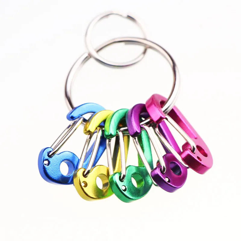 Carabiner Hook Small Tiny Aluminum Alloy Egg/D Shape Anodized Multi-color 7 Parts Per Set