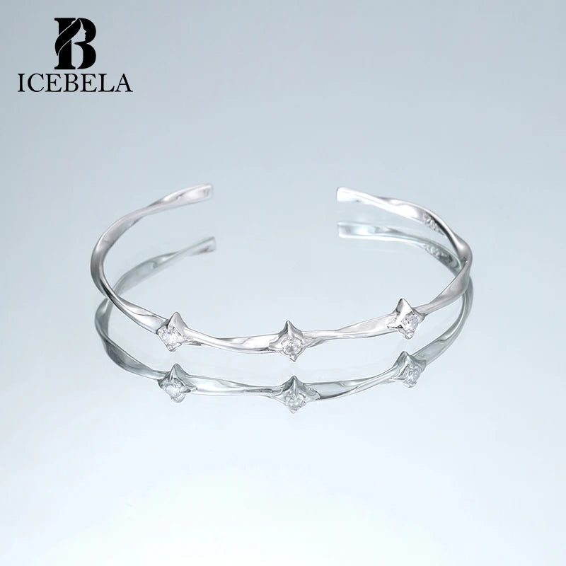 Wholesale Fine Jewelry Bracelet 925 Sterling Silver Korean Minimalist Star Inlaid Zircon Bangle for Women