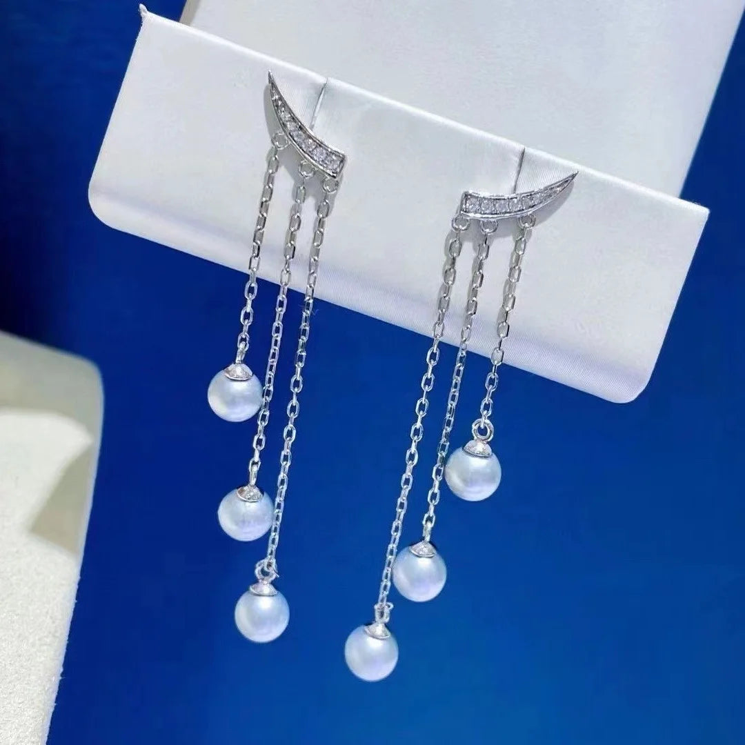 E1819 6-7mm DIY Natural Freshwater Pearl Charm Earrings Mounting Accessory 925 Sterling Silver Gold Plated  Jewelry for Women