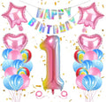 Boy Girl 1st-9th Birthday Party Gradient Metallic Happy Birthday Flags and 0-9 Foil Balloon Helium Marble Balloons Toy Decor Set
