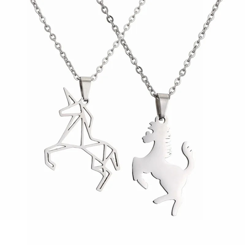 MIENTER Horse Elephant Necklace Stainless Steel Fashion Luxury Animal Cut Pendant Jewelry Necklaces