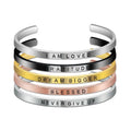 Joy Cuff Inspirational Bracelets for Women Mom Personalized Gift Gold Engraved Open Cuff Bangles Stainless Steel
