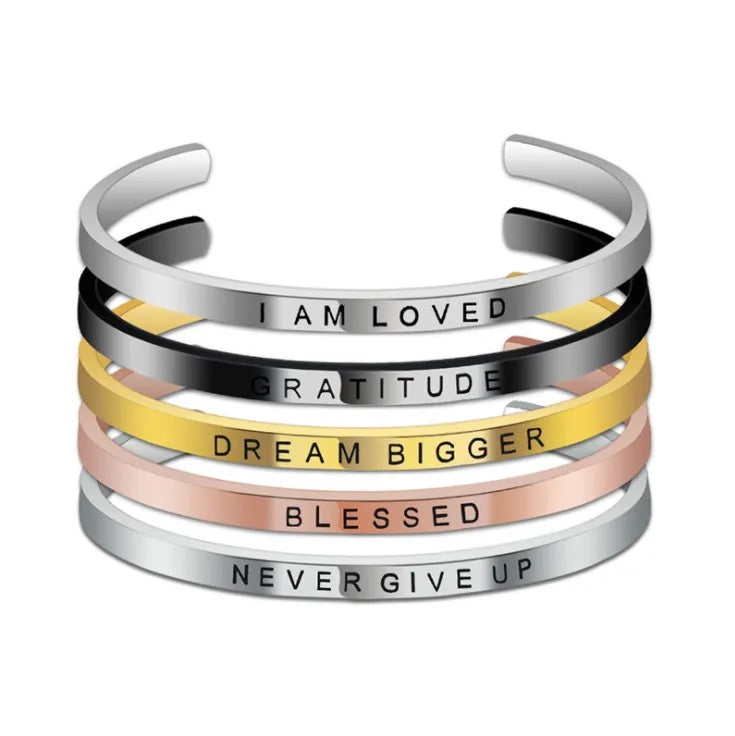 Joy Cuff Inspirational Bracelets for Women Mom Personalized Gift Gold Engraved Open Cuff Bangles Stainless Steel