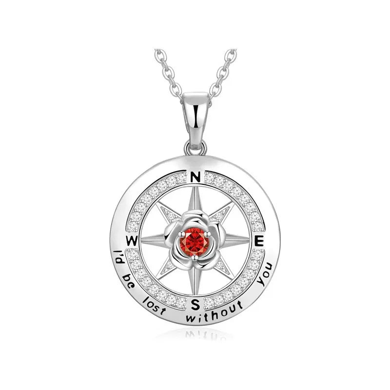 Luxury Silver Octet Star Compass Pendant Necklace with Zircon Fashionable Beads Chain with Number Shape Light Luxury Design