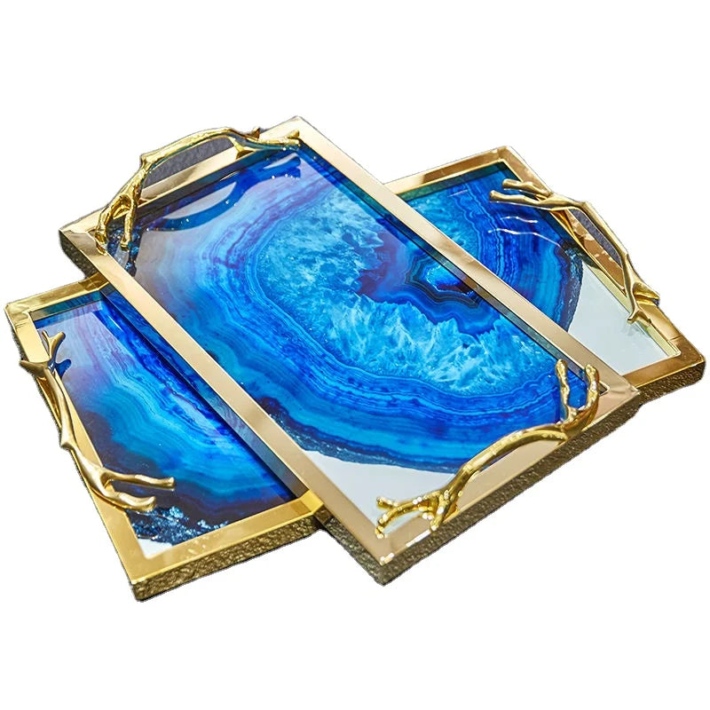 Nordic Modern Perfume Vanity Home Decor Mirror Tray Rectangle Glass Tabletop Jewelry Iron Mirror Tray With Handles
