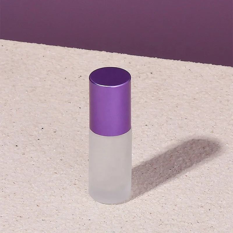 Eye Cream Glass Roller Bottle RTS Empty Round Purple 5ml Perfume Essential Oil Cosmetic Container with Roll on Frosted Bottle