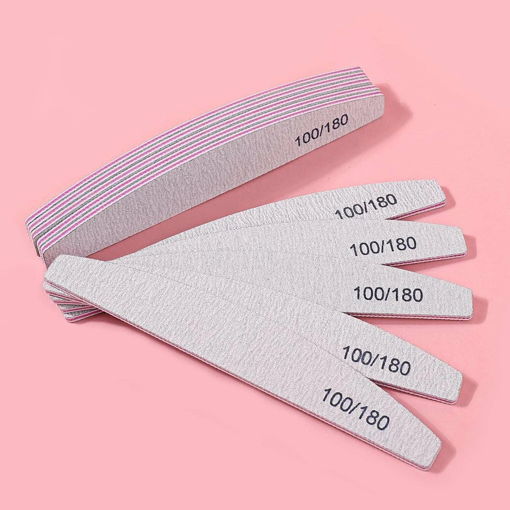 Washable Eva Board Nail Files Manicure Tools Half-Moon Nail File 100/180 for Acrylic Nails