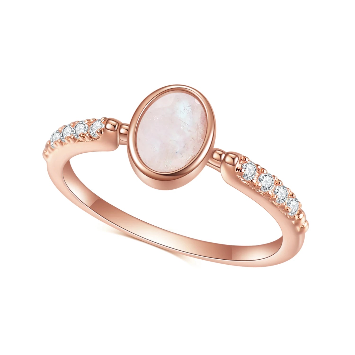 OL0910 Abiding Classic Fashion Rose Gold Plated 925 Sterling Silver Oval Gemstone Milky Rainbow Blue Moonstone Rings