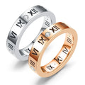 Trendy Stainless Steel Hollow Roman Numeral Diamond Men's Ring Stainless Steel Anti-fading 18K Rose Gold Diamond Couple Ring