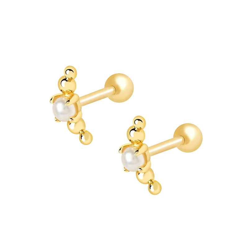 Milskye Female Simple 14k and 18k Gold Plated Jewelry 925 Sterling Silver Pearl Stud Earrings