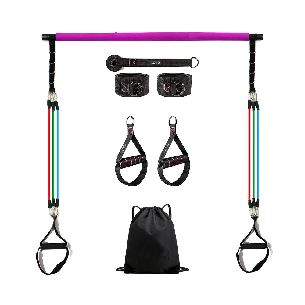 Custom Logo Adjustable Exercise Stick Resistance Bands Portable Yoga Gym Pilates Bar With Travel Bag
