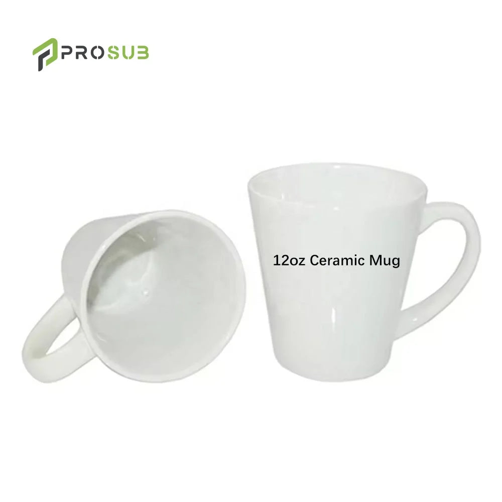 Prosub Wholesale Conical 12oz Sublimation Coffee Mug Custom Printing Blank White Sublimation Ceramic Cup