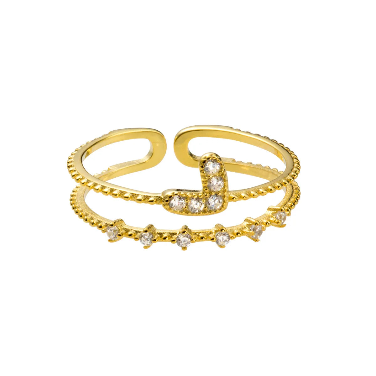 Daidan Dainty Ring 925 Sterling Silver Korean Adjustable Zircon Double Layer 925 Silver Heart Ring