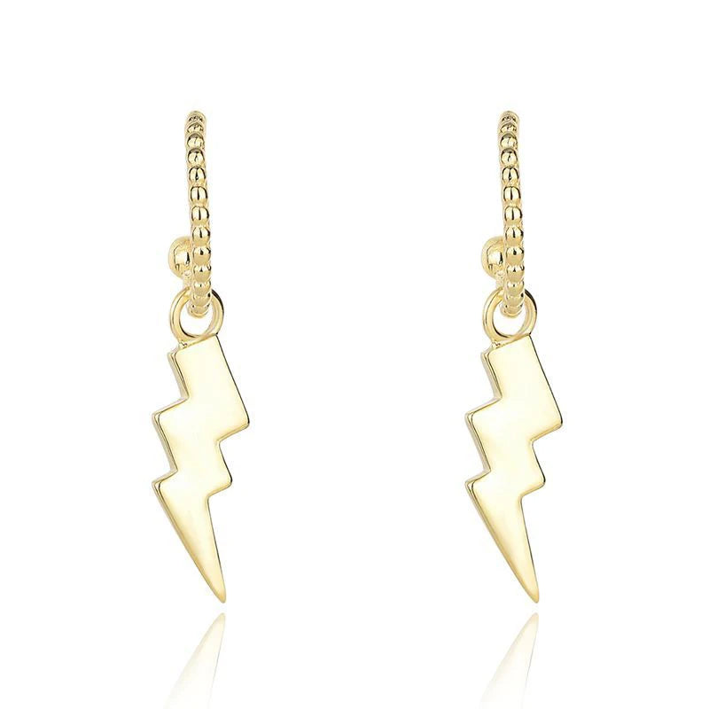 925 Sterling Silver Lightening Shaped Hip Hop 18k Gold Personality Men Women Fashion Hoop Earrings