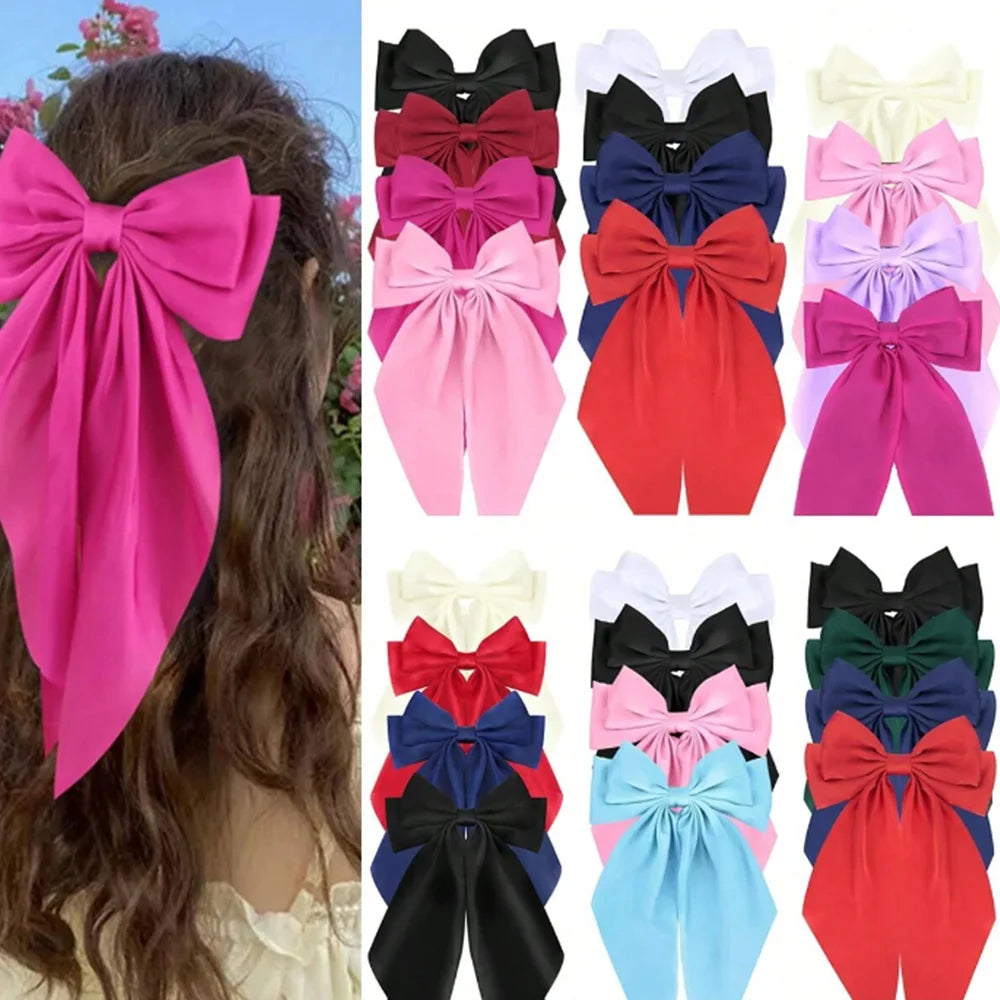 Trendy Women Hair Accessories  Large Stain Hairpin  Fashion Women's Bow Hairpin Hair Ribbon Bows Hair Clip for Girls