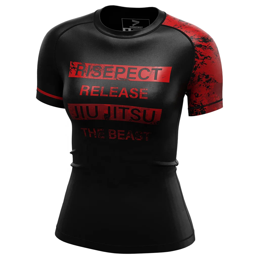 Jiu Jitsu Rashguard Fitness Quick Dry Custom logo Black Cool for Womens Short Sleeve Compression Shirt