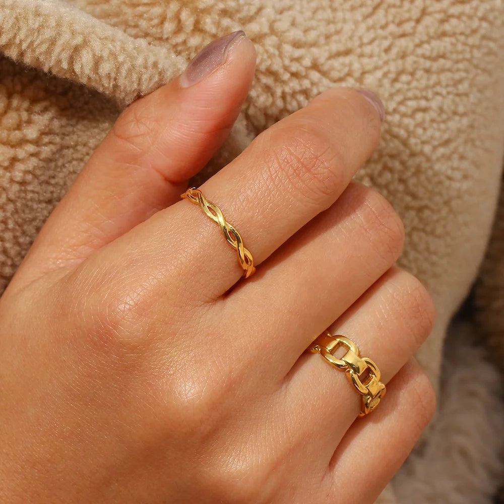 Dingran Trending  Minimalist Super Thin Woven Chain Rings Stainless Steel Pvd Gold Plated Jewelry