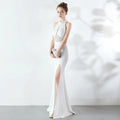 8637# Bridal Toasting Fashion Long Red Fishtail Halter Wedding Evening Dress