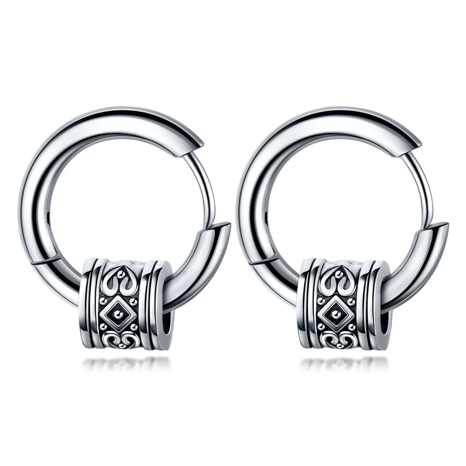 2024 Hot Selling Fashion New Stainless Steel Silver Plated Geometric Hip Hop Hoop Earrings for Men's Daily Wear Wholesale