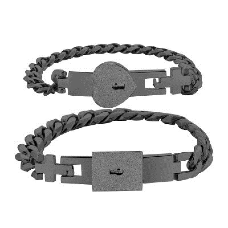 Factory Produce Customised Wholesale Fashion Stainless Steel love Locks Key Couple Jewelry Set Chain Bracelet