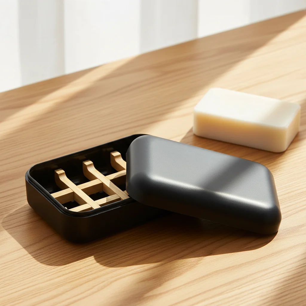 NO PLASTIC Eco-friendly Bamboo Fiber Shower Soap Case Holder Travel Shampoo Box with Lid