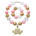 Handmade Bohemian Acrylic Kids Jewelry Set with Gold Plated Zinc Alloy Crown Pendant Necklace and Bracelet for Parties and Gifts