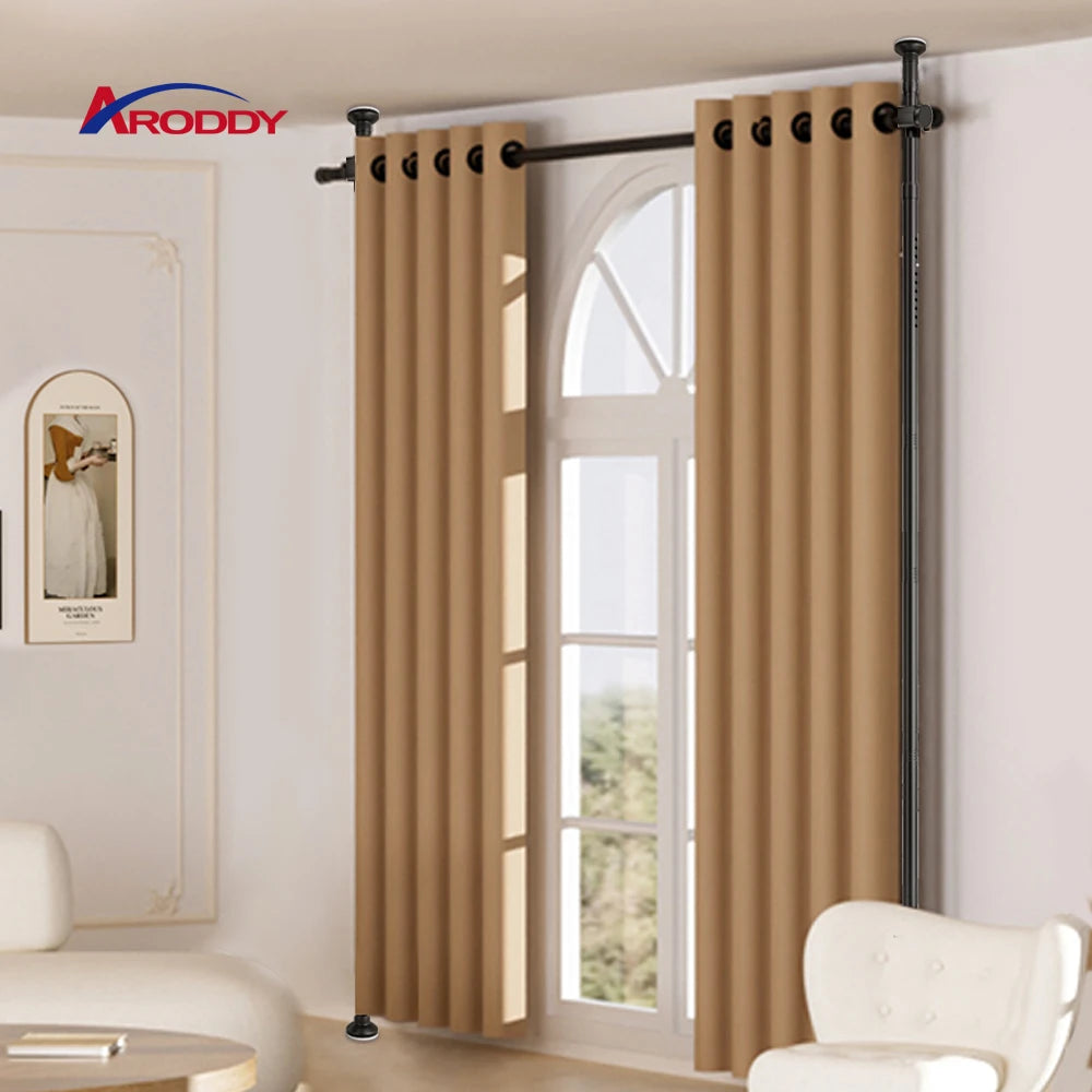 ARODDY 25mm Threaded Splicing No Drilling Required Retractable Black Modern Metal Free Standing Room Partition Rod Rack