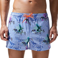 Custom Japanese Fresh Summer Birds and Block Print White Beach Shorts Men Swim Trunks Wholesale Polyester Swimming Shorts