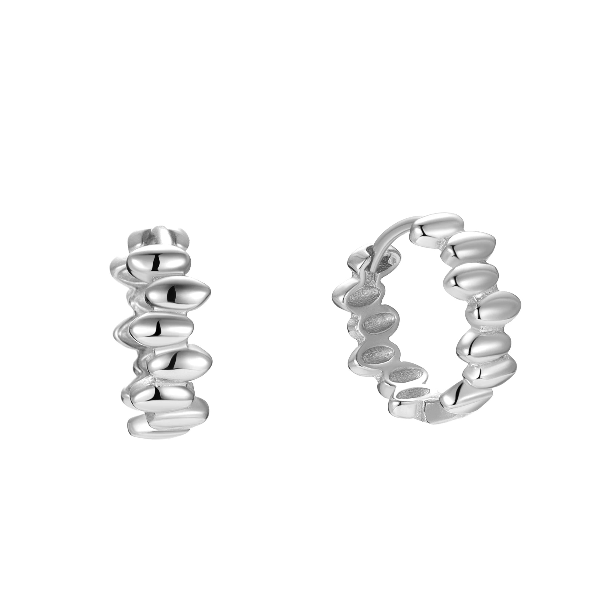 Trendy Hoops 925 Sterling Silver Irregular Wave Beads Seeds Bullets Oval Earring for Women Men Fine Jewelry Wholesale