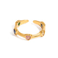 J&D 18K Gold Stainless Steel Adjustable Vintage Romantic Jewelry Heart Shape Colorful Zircon Open Ring MegaBDM