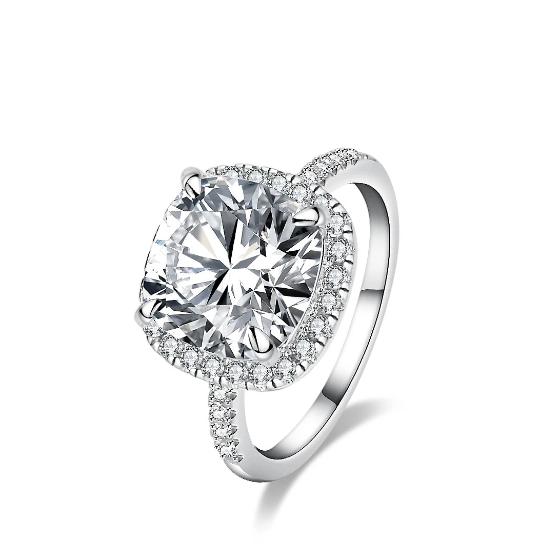 Fine Jewelry Cushion Cut Ring Rhoudium Plated Cluster Setting Ring 925 Sterling Silver VVS Moissanite Diamond Jewelry Women