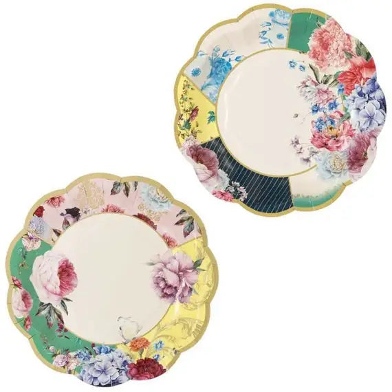 Stylish Party Supplies Vintage Floral Afternoon Tea Party 7 Inch 18cm Food Grade Paper Plate with Hot Stamping for Festivals