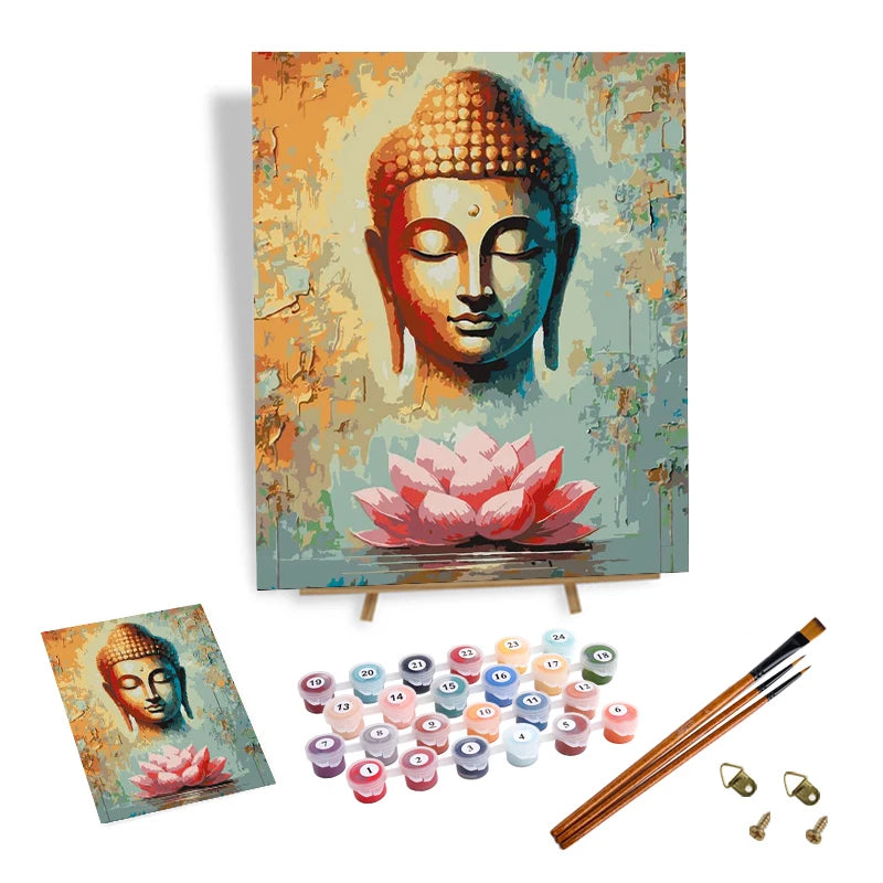 New Arrival DIY Paint by Numbers Custom Canvas Painting by Numbers Buddha Lotus Painting by Numbers Kit