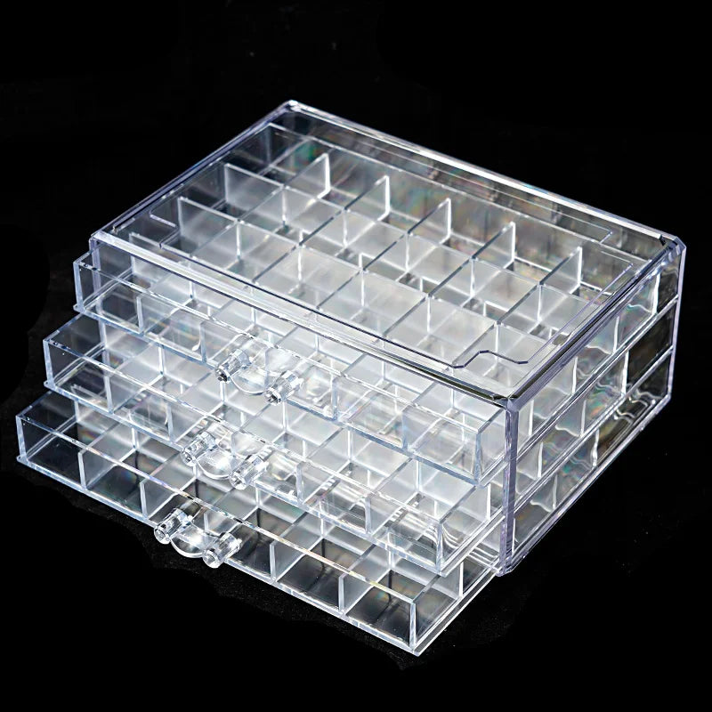 Square New Design 72 Grids Crystal Acrylic Display Rack Drawer Case Nail Rhinestone Accessories Clear Storage Box for Nail