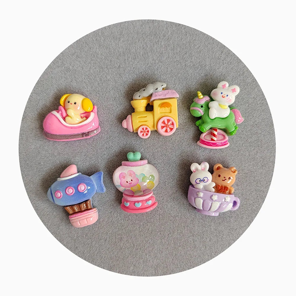 Kawaii Resin Cartoon Amusement Park Train Cabochons Flatback Resin Cartoon for Bows DIY Scrapbooking Accessories