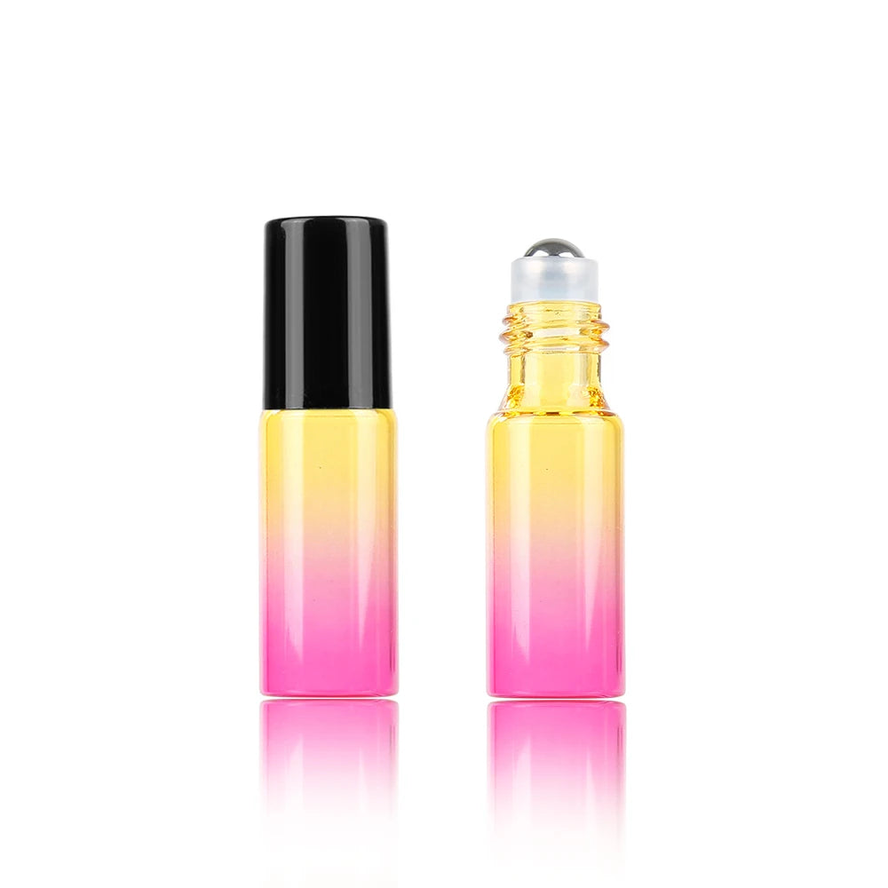 Essential Oil Perfume Roller Bottle clear Amber pink Purple Green 5ml Glass Roll on Bottle with Cap