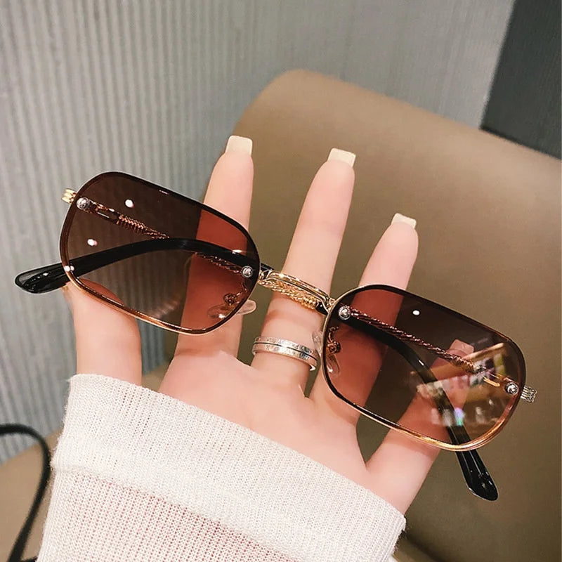 Wholesale Custom Metal Legs Shades Gradient Uv400 Lens Rice Nail Frame Sun Glasses Small Rectangle Sunglasses for Unisex