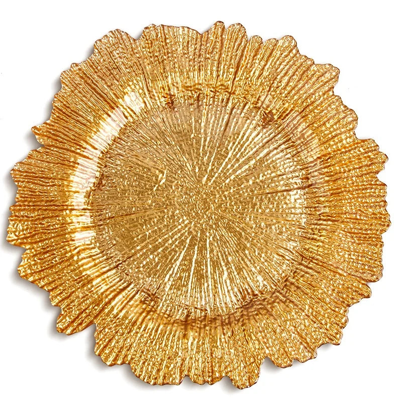 European Style Lead-Free Eco-Friendly Charger Glass Plate Luxury Irregular Shape Dish Wedding Parties Food Safe Handpainted