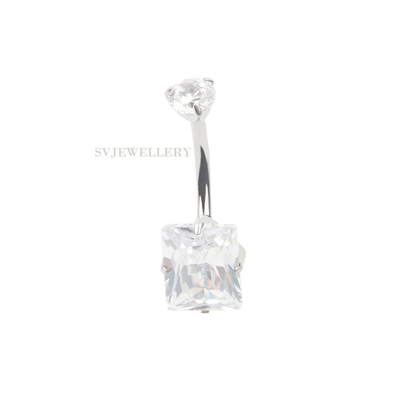Factory Hot Sale F136 Rectangle Cut CZ Titanium Cubic Zircon Curved Barbell Belly Button Ring Piercing