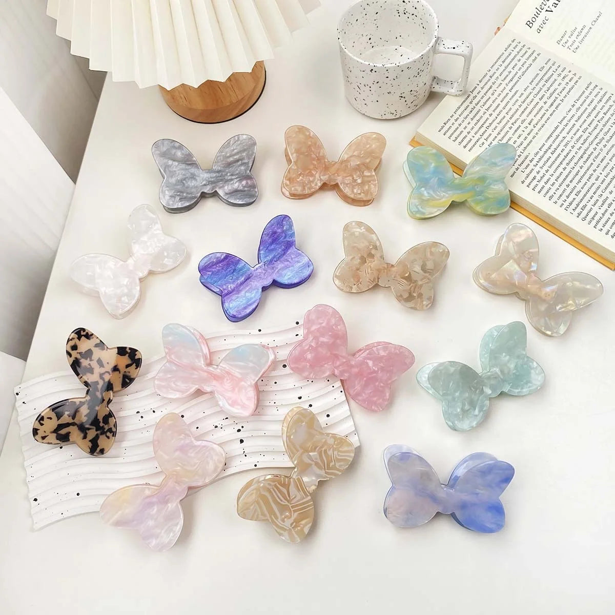 8.5cm Large Elegant Girls Bowknot Summer Hair Clips Accessories Crab Clamp Ponytail Flat PVC Acetate Bow butterfly Claw Clips