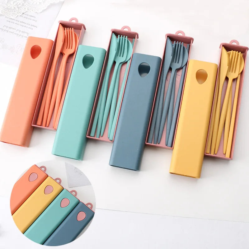Eco-friendly Disposable Plastic PP Tableware Set for Students Outdoor Travel Portable Knife Fork Spoon Chopsticks Cutlery Set