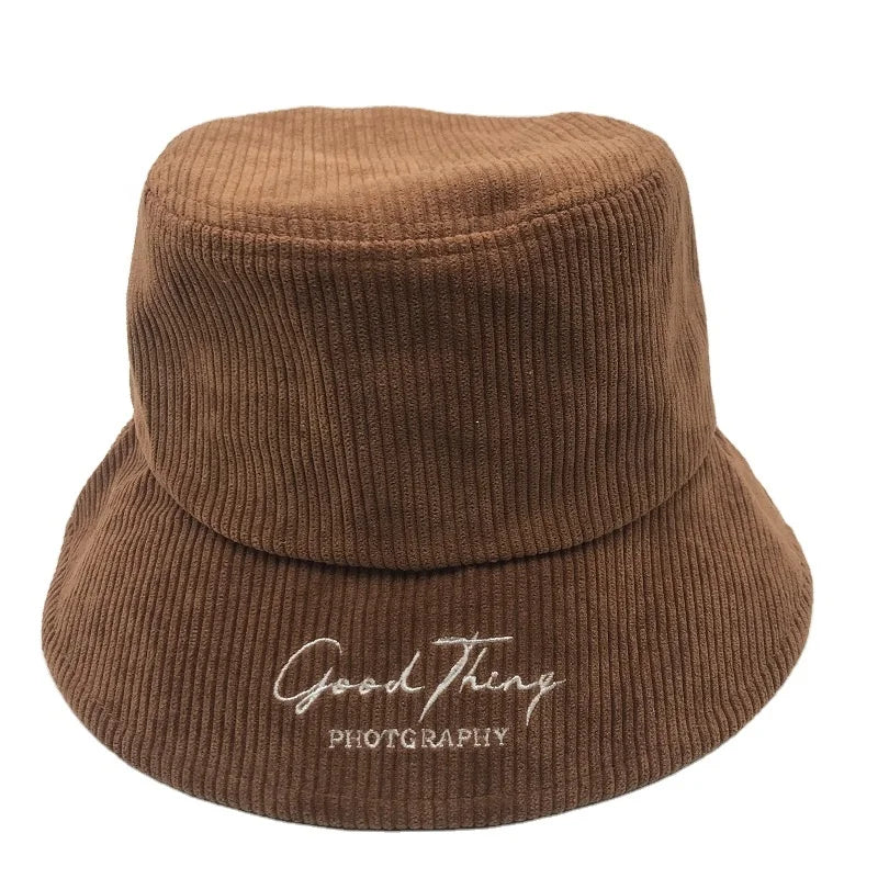 Shenzhen Factory Small Order Soft Autumn Corduroy Bucket Hat Unisex 3D Embroidery Wide Brim 100% Cotton 58-60CM Fishing Casual