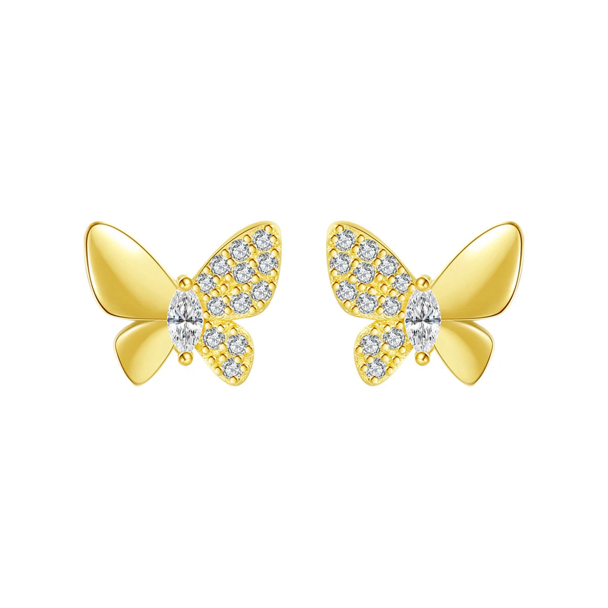 Wholesale High Quality Women Ear Jewelry S925 Sterling Silver 18K Gold Plated butterfly Stud Earrings