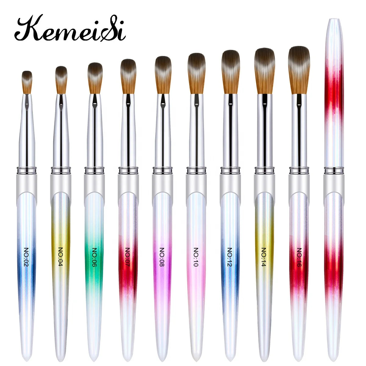 Kemeisi Six-color Holographic Metal Brush Pinch Head Acrylic Nail Brush Real Kolinsky Hair for Acrylic Nails Art