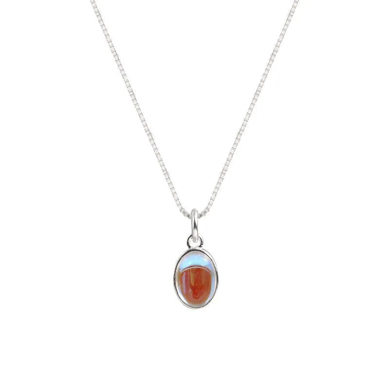 925 Sterling Silver Necklace Synthetic Moonstone Crystal Oval Pendant Snake Bone Chain Silver Plated Collarbone Engagement Gift