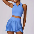 Sport Crop Top High Waisted Golf Skorts Skirt Running Workout Activewear Yoga Women's Tennis Skirts Set