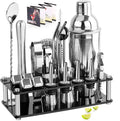 23pcs Set Stainless Steel Measure Jigger Twisted Spoon Booklet Bartender Strainer Martini Kit 750ML Cocktail Boston Shaker Set