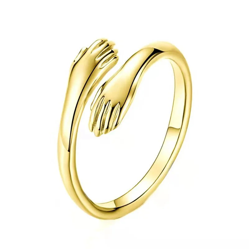 Fashion Hot Sale Adjustable Ring Jewelry Engagement Couple Ring Two Hands Hug Ring for Couples Girls Women Men Gift